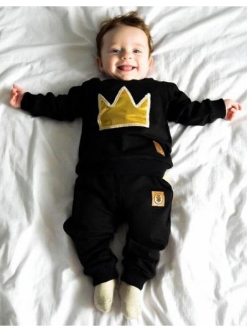Чорний дитячий костюм штани + кофта з короною